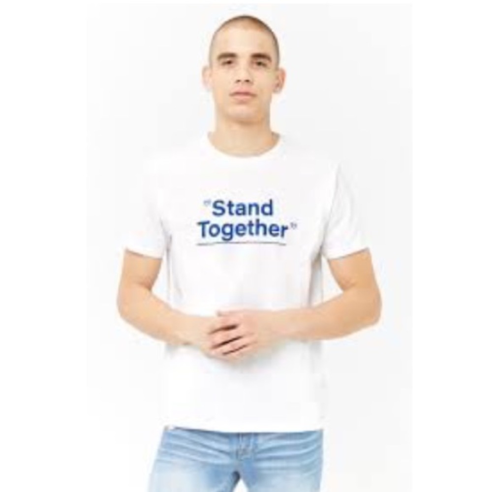 NWT Men’s White & Blue Stand Together Printed T Shirt Shirt